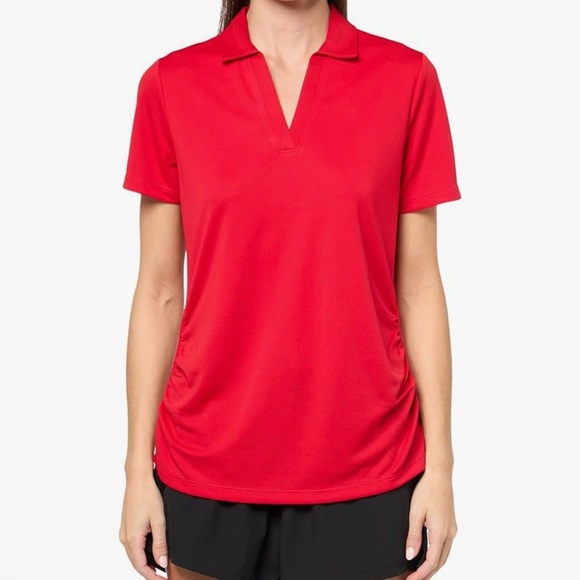 PGA Tour Airflux Women's Red Ruched-Side Polo Top Size Small Golf, NEW - Picture 1 of 11